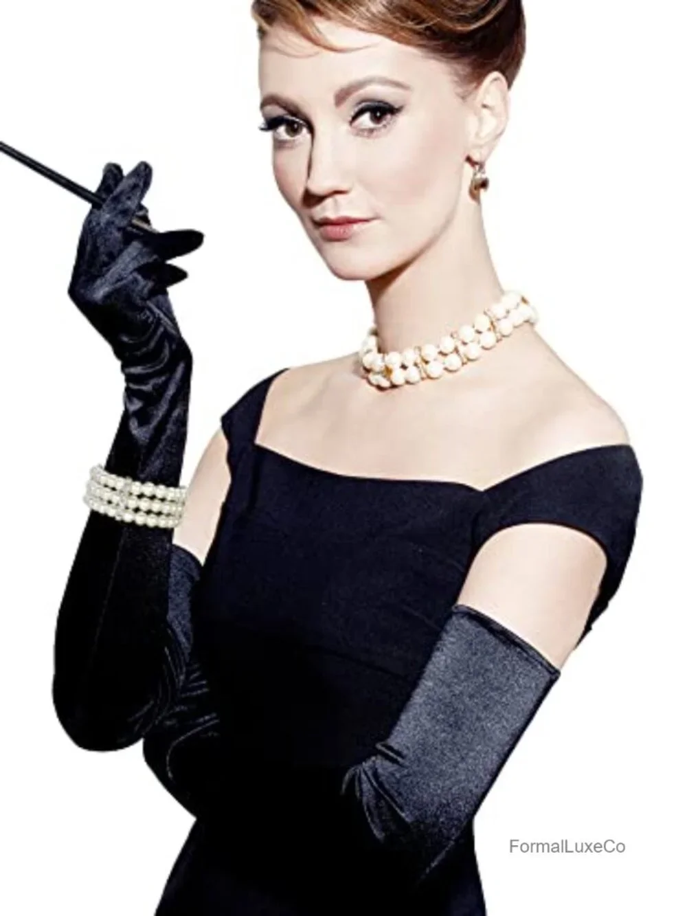 Velvet Opera Gloves and Pearl Bracelet Set for Women Evening Party